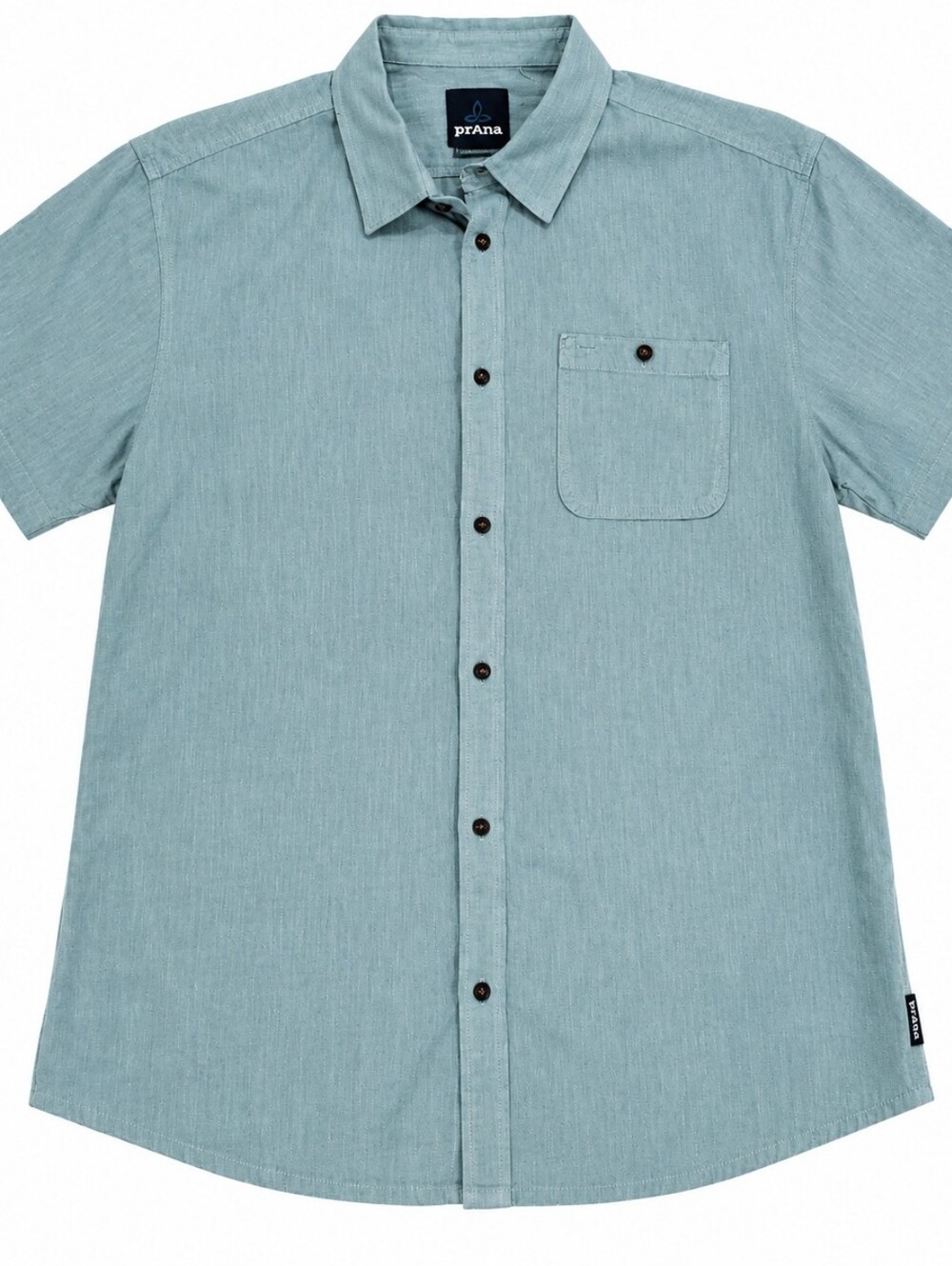 prAna Jaffra Mens XL Blue Short Sleeve Button Up Shirt 100% Organic Cotton Trail